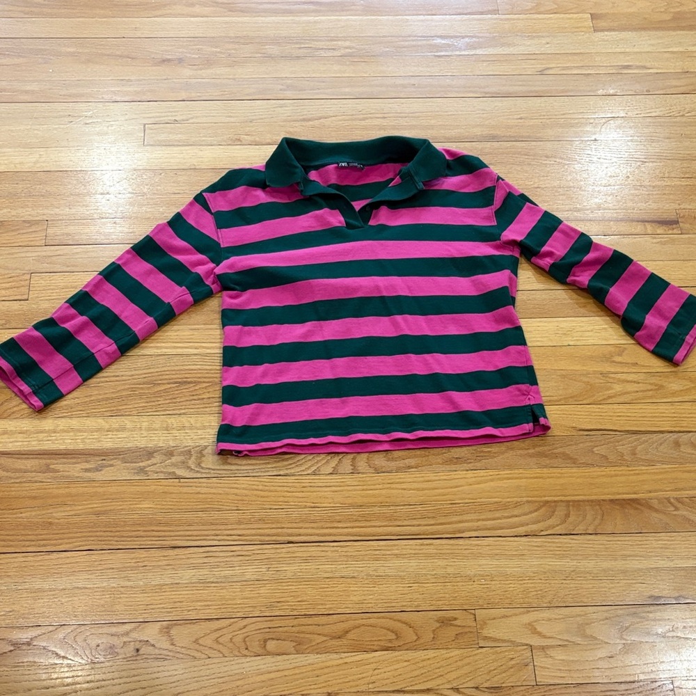 Zara pink & green  Striped Polo